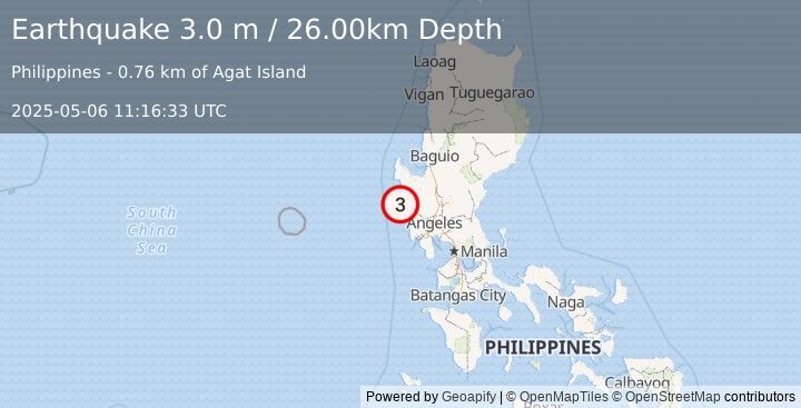 Earthquake LUZON, PHILIPPINES (3.0 m) (2025-05-06 11:16:33 UTC)