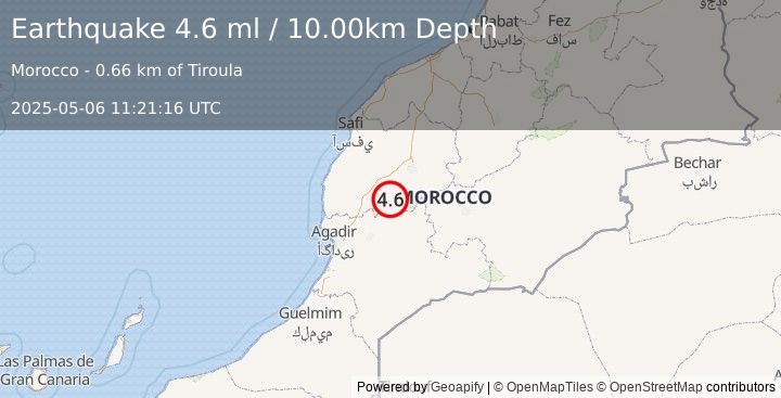 Earthquake MOROCCO (4.6 ml) (2025-05-06 11:21:16 UTC)