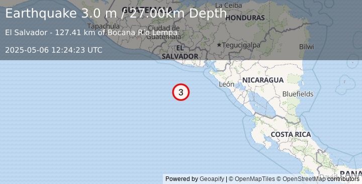 Earthquake OFF THE COAST OF EL SALVADOR (3.0 m) (2025-05-06 12:24:23 UTC)