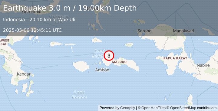 Earthquake CERAM SEA, INDONESIA (3.0 m) (2025-05-06 12:45:11 UTC)