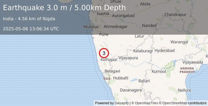 Earthquake MAHARASHTRA, INDIA (3.0 m) (2025-05-06 13:06:34 UTC)