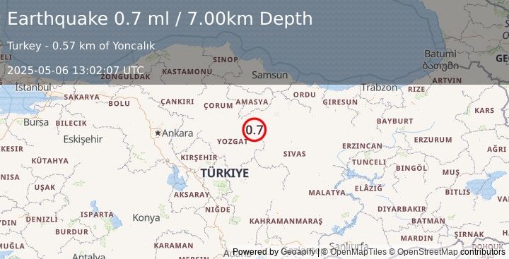 Earthquake CENTRAL TURKEY (0.7 ml) (2025-05-06 13:02:07 UTC)