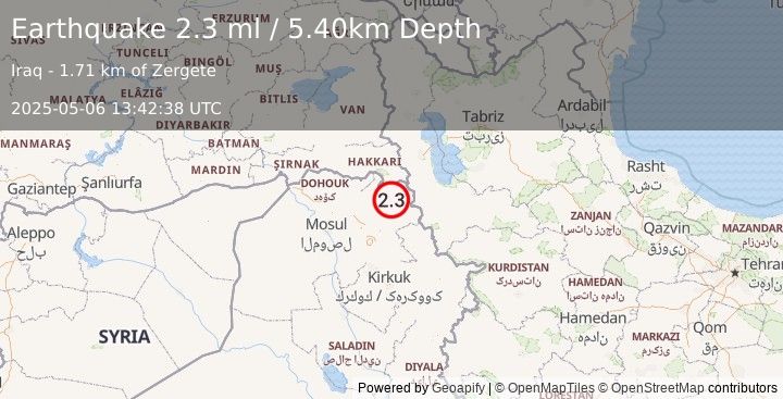 Earthquake IRAN-IRAQ BORDER REGION (2.3 ml) (2025-05-06 13:42:38 UTC)