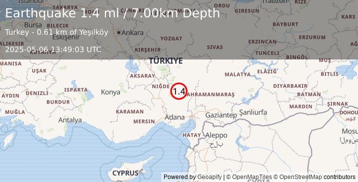 Earthquake CENTRAL TURKEY (1.4 ml) (2025-05-06 13:49:03 UTC)