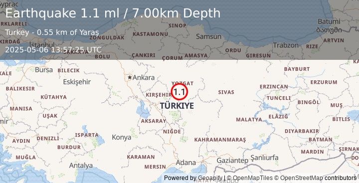 Earthquake CENTRAL TURKEY (1.1 ml) (2025-05-06 13:57:25 UTC)