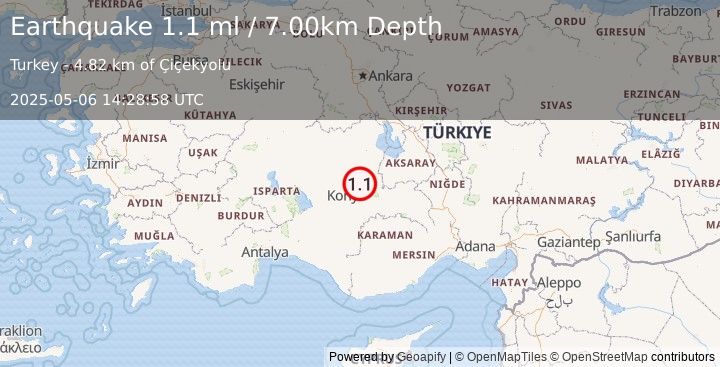Earthquake CENTRAL TURKEY (1.1 ml) (2025-05-06 14:28:58 UTC)