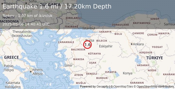 Earthquake WESTERN TURKEY (1.6 ml) (2025-05-06 14:40:41 UTC)