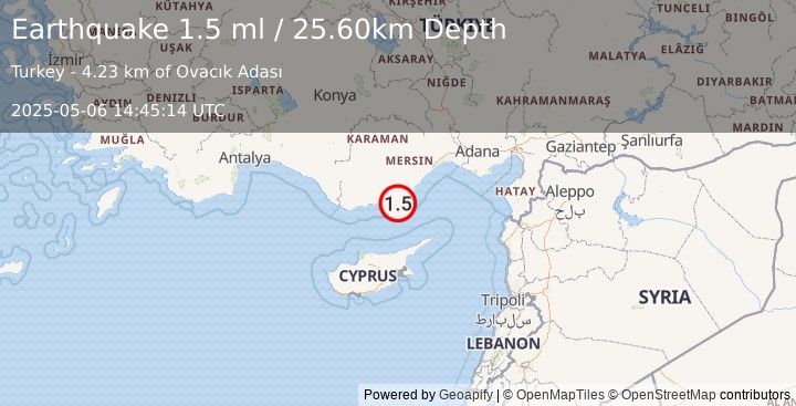 Earthquake CENTRAL TURKEY (1.5 ml) (2025-05-06 14:45:14 UTC)
