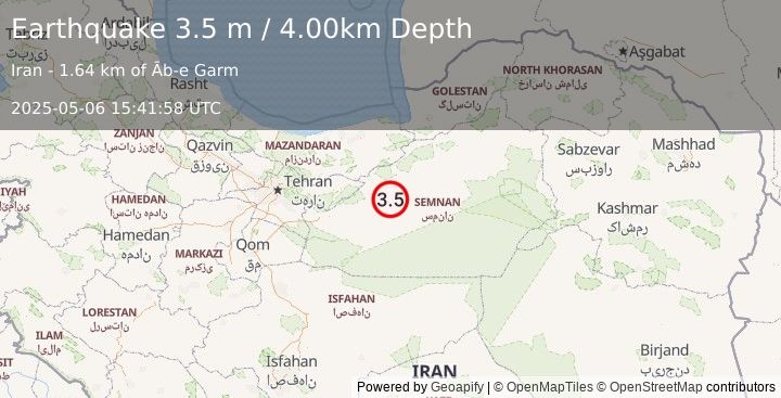 Earthquake NORTHERN IRAN (3.5 m) (2025-05-06 15:41:58 UTC)