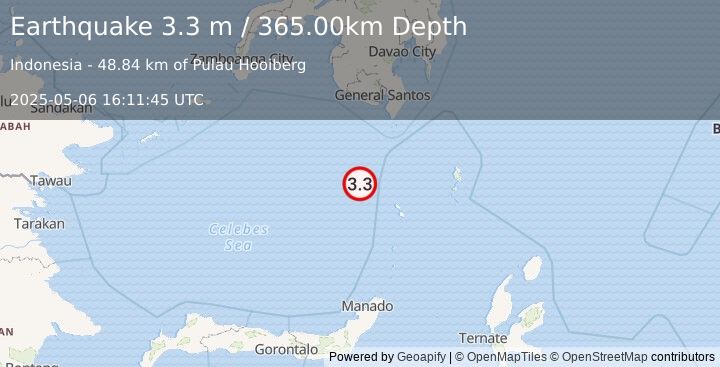 Earthquake CELEBES SEA (3.3 m) (2025-05-06 16:11:45 UTC)