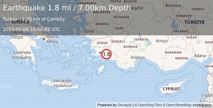 Earthquake WESTERN TURKEY (1.8 ml) (2025-05-06 16:06:42 UTC)