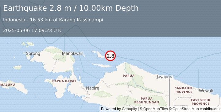 Earthquake BIAK REGION, INDONESIA (2.8 m) (2025-05-06 17:09:23 UTC)
