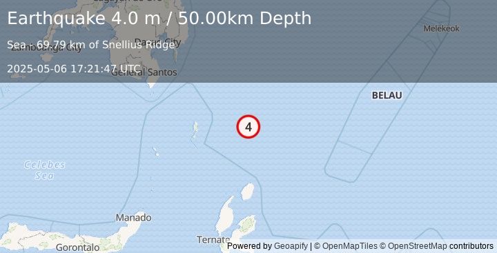 Earthquake NORTH OF HALMAHERA, INDONESIA (4.0 m) (2025-05-06 17:21:47 UTC)