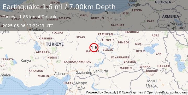 Earthquake EASTERN TURKEY (1.6 ml) (2025-05-06 17:22:23 UTC)