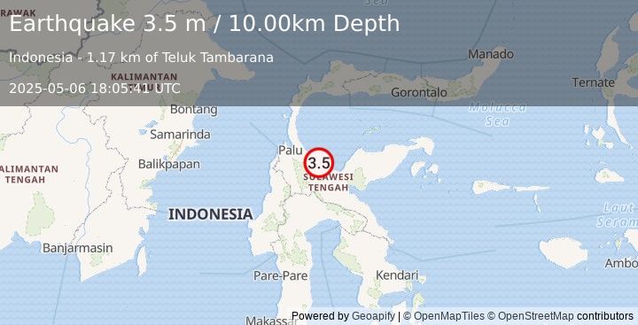 Earthquake SULAWESI, INDONESIA (3.5 m) (2025-05-06 18:05:41 UTC)