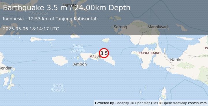 Earthquake CERAM SEA, INDONESIA (3.5 m) (2025-05-06 18:14:17 UTC)