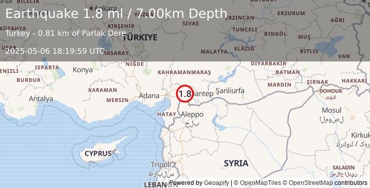 Earthquake CENTRAL TURKEY (1.8 ml) (2025-05-06 18:19:59 UTC)