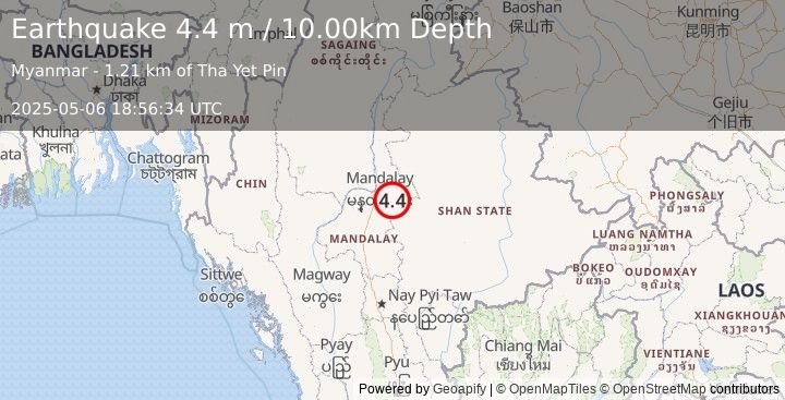 Earthquake MYANMAR (4.4 m) (2025-05-06 18:56:34 UTC)