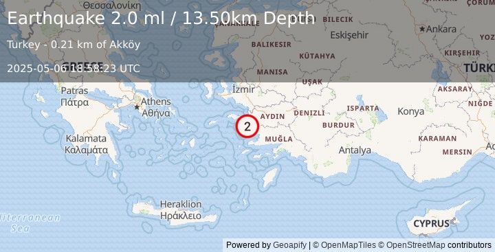 Earthquake WESTERN TURKEY (2.0 ml) (2025-05-06 18:58:23 UTC)