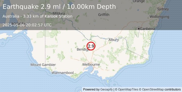 Earthquake VICTORIA, AUSTRALIA (2.9 ml) (2025-05-06 20:02:57 UTC)