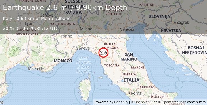 Earthquake NORTHERN ITALY (2.6 ml) (2025-05-06 20:35:12 UTC)