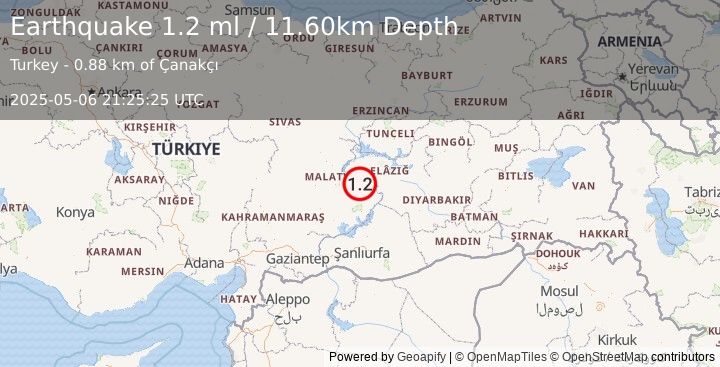 Earthquake EASTERN TURKEY (1.2 ml) (2025-05-06 21:25:25 UTC)