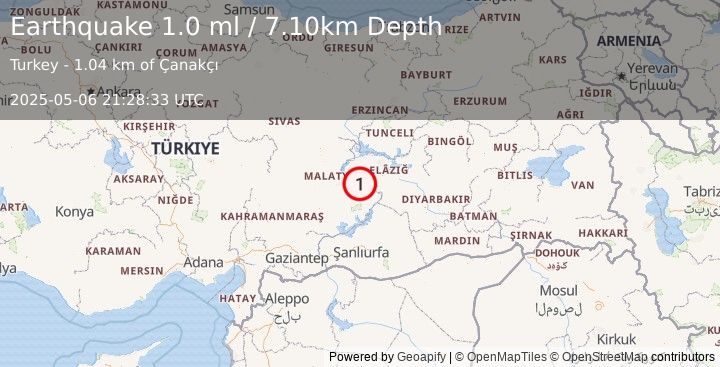Earthquake EASTERN TURKEY (1.0 ml) (2025-05-06 21:28:33 UTC)