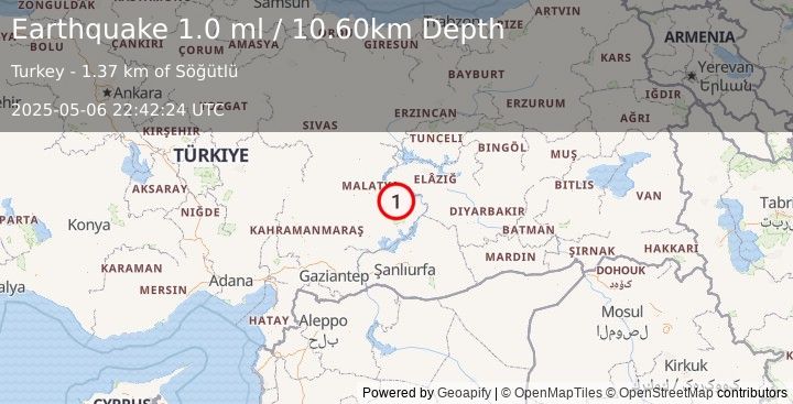 Earthquake EASTERN TURKEY (1.0 ml) (2025-05-06 22:42:24 UTC)