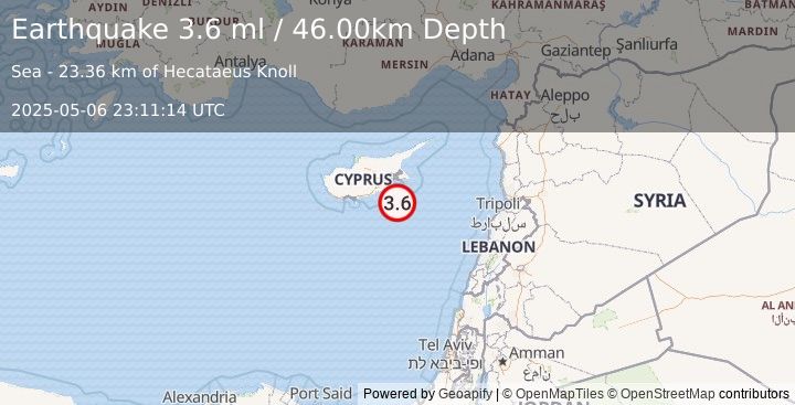 Earthquake CYPRUS REGION (3.6 ml) (2025-05-06 23:11:14 UTC)
