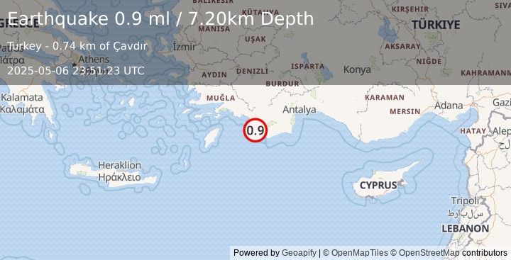 Earthquake WESTERN TURKEY (0.9 ml) (2025-05-06 23:51:23 UTC)