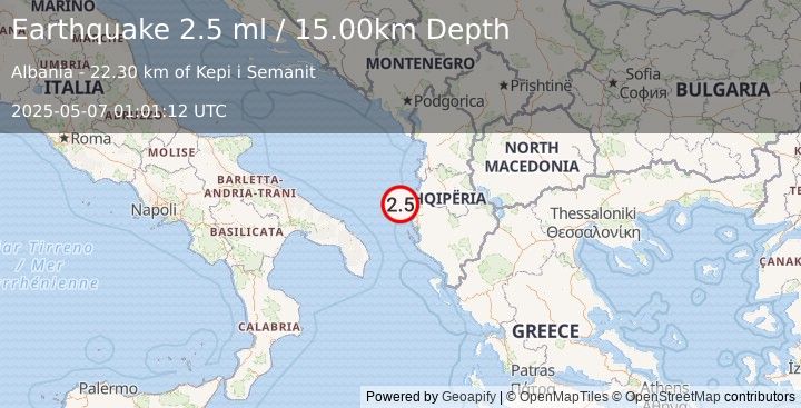 Earthquake ADRIATIC SEA (2.5 ml) (2025-05-07 01:01:12 UTC)