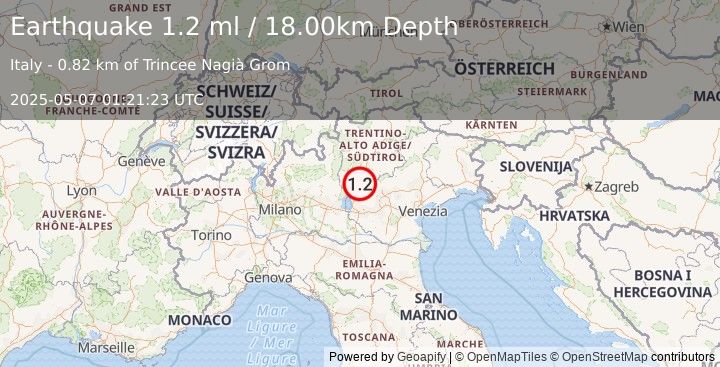 Earthquake NORTHERN ITALY (1.2 ml) (2025-05-07 01:21:23 UTC)
