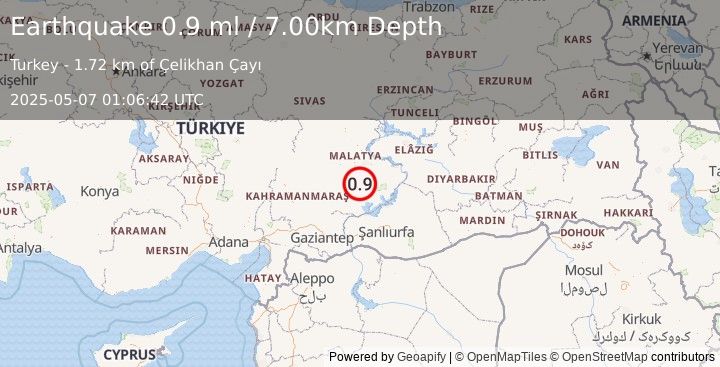 Earthquake EASTERN TURKEY (0.9 ml) (2025-05-07 01:06:42 UTC)
