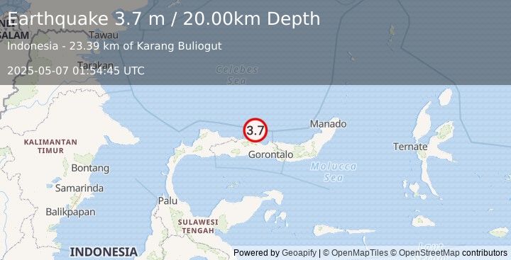 Earthquake MINAHASA, SULAWESI, INDONESIA (3.7 m) (2025-05-07 01:54:45 UTC)