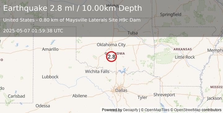 Earthquake OKLAHOMA (2.8 ml) (2025-05-07 01:59:37 UTC)
