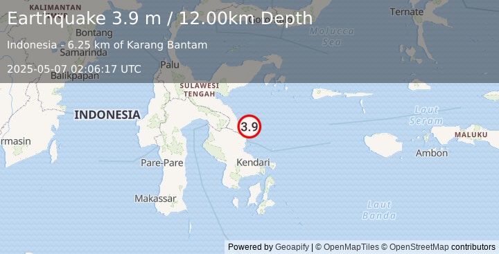 Earthquake SULAWESI, INDONESIA (3.9 m) (2025-05-07 02:06:17 UTC)