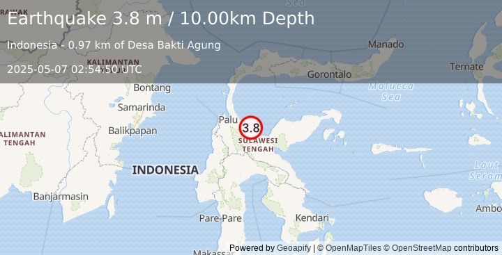 Earthquake SULAWESI, INDONESIA (3.8 m) (2025-05-07 02:54:50 UTC)
