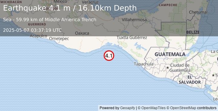 Earthquake OFFSHORE OAXACA, MEXICO (4.1 m) (2025-05-07 03:37:19 UTC)