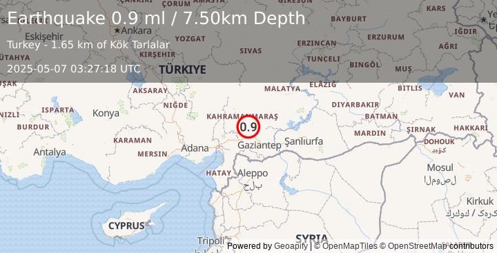 Earthquake CENTRAL TURKEY (0.9 ml) (2025-05-07 03:27:18 UTC)