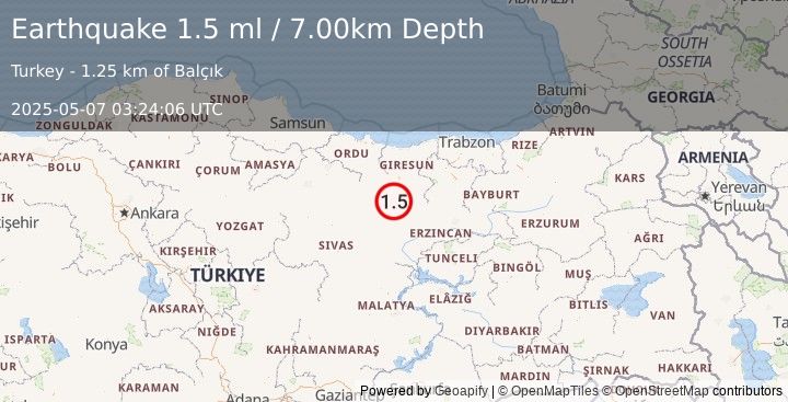 Earthquake EASTERN TURKEY (1.5 ml) (2025-05-07 03:24:06 UTC)