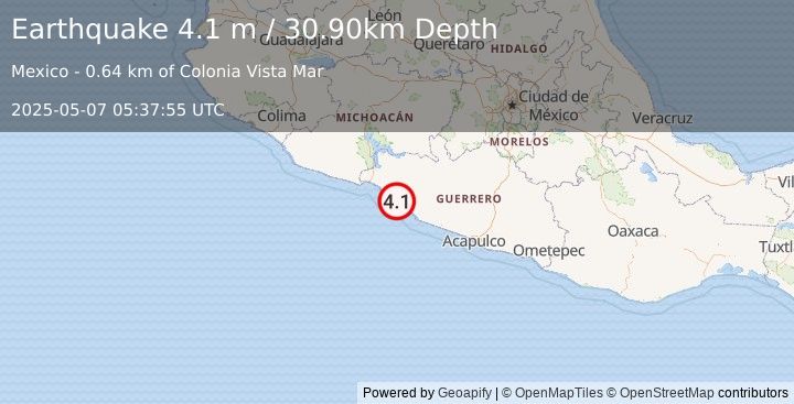 Earthquake GUERRERO, MEXICO (4.1 m) (2025-05-07 05:37:55 UTC)
