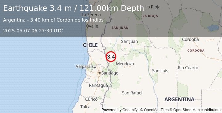 Earthquake MENDOZA, ARGENTINA (3.4 m) (2025-05-07 06:27:30 UTC)