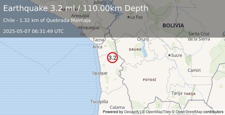 Earthquake TARAPACA, CHILE (3.2 ml) (2025-05-07 06:31:49 UTC)