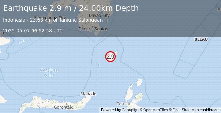 Earthquake KEPULAUAN TALAUD, INDONESIA (2.9 m) (2025-05-07 06:52:58 UTC)