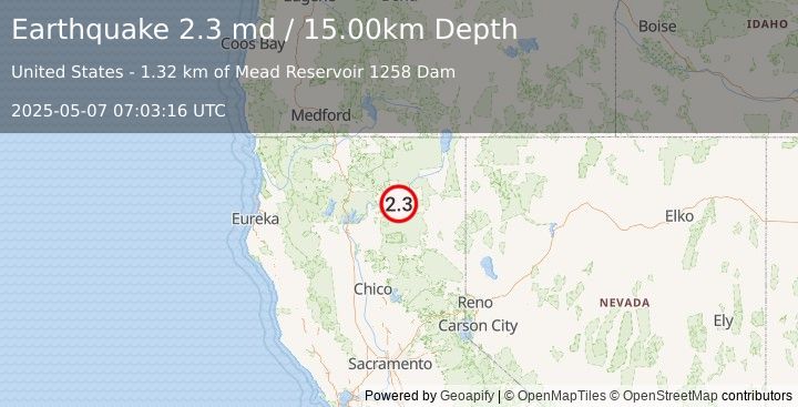 Earthquake NORTHERN CALIFORNIA (2.3 md) (2025-05-07 07:03:16 UTC)