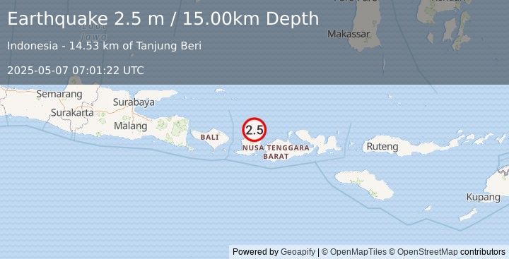 Earthquake LOMBOK REGION, INDONESIA (2.5 m) (2025-05-07 07:01:22 UTC)