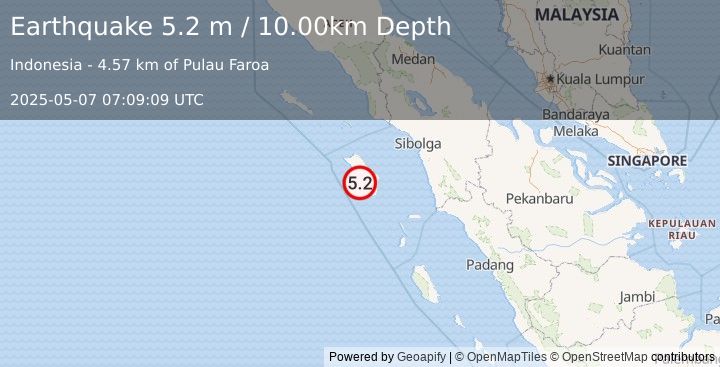 Earthquake NIAS REGION, INDONESIA (5.3 mb) (2025-05-07 07:09:09 UTC)