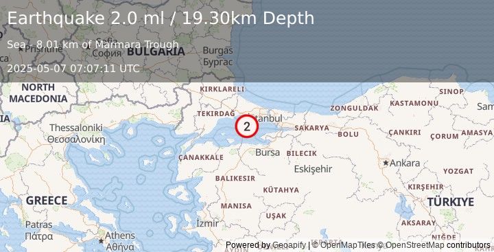 Earthquake WESTERN TURKEY (2.0 ml) (2025-05-07 07:07:11 UTC)