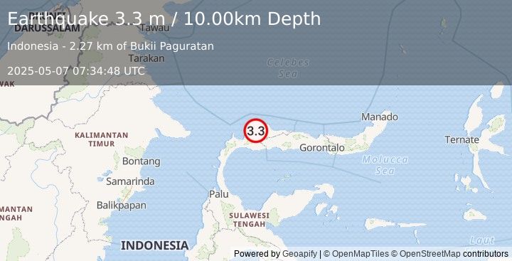 Earthquake MINAHASA, SULAWESI, INDONESIA (3.3 m) (2025-05-07 07:34:48 UTC)