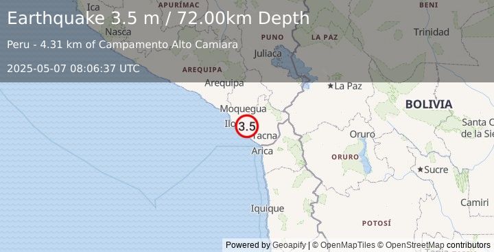 Earthquake SOUTHERN PERU (3.5 m) (2025-05-07 08:06:37 UTC)